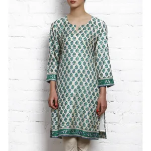 Blue Printed Tussar Silk Kurta
