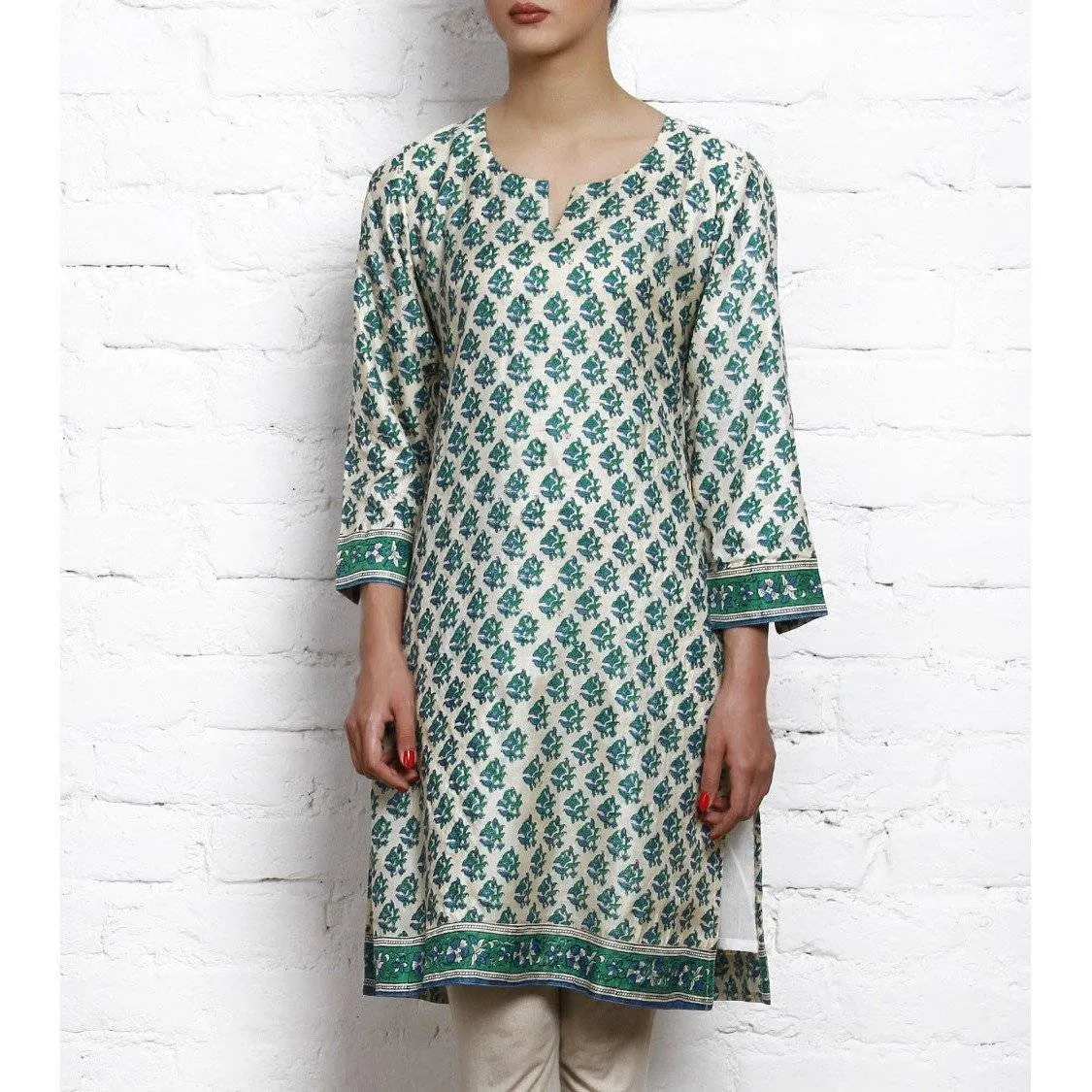 Blue Printed Tussar Silk Kurta