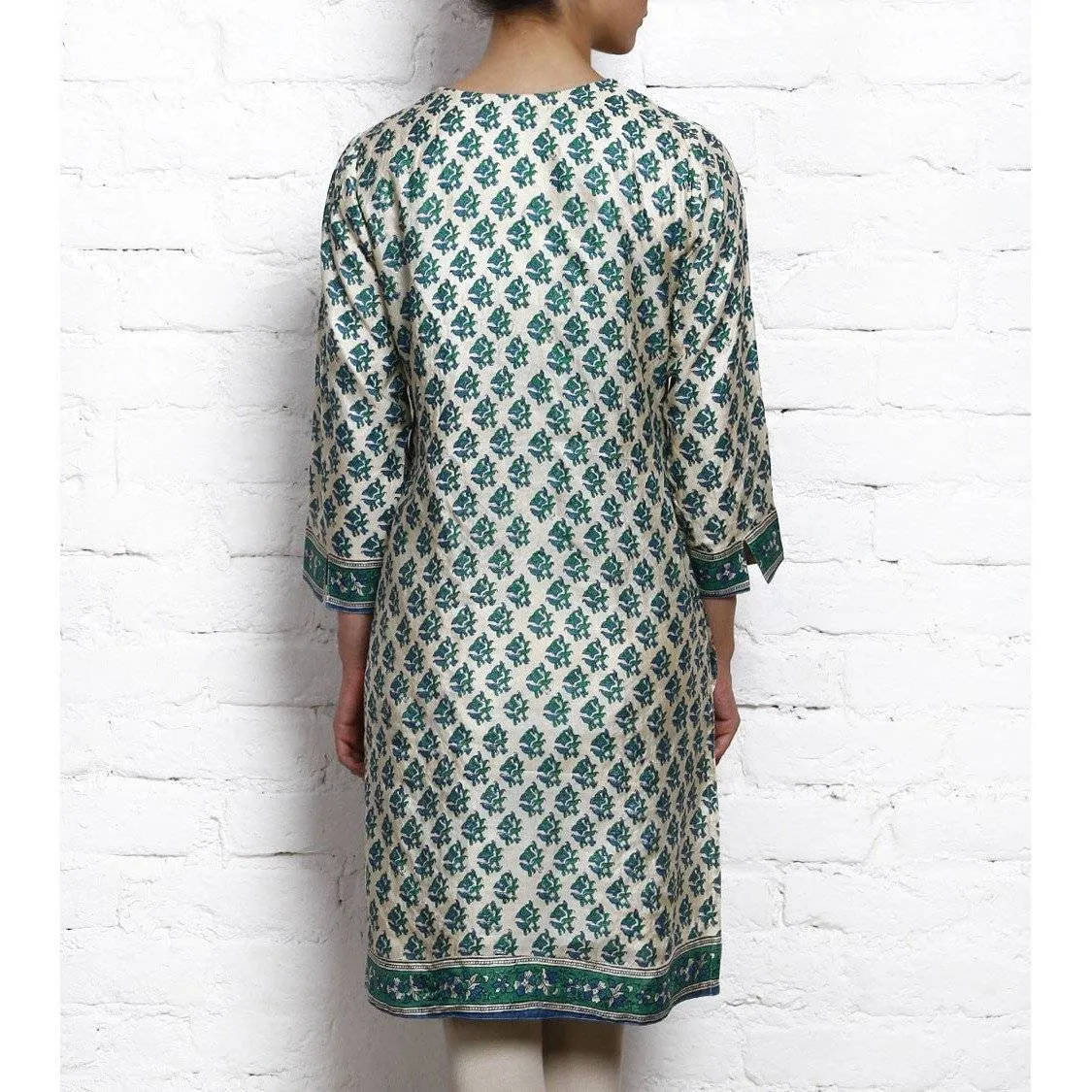 Blue Printed Tussar Silk Kurta
