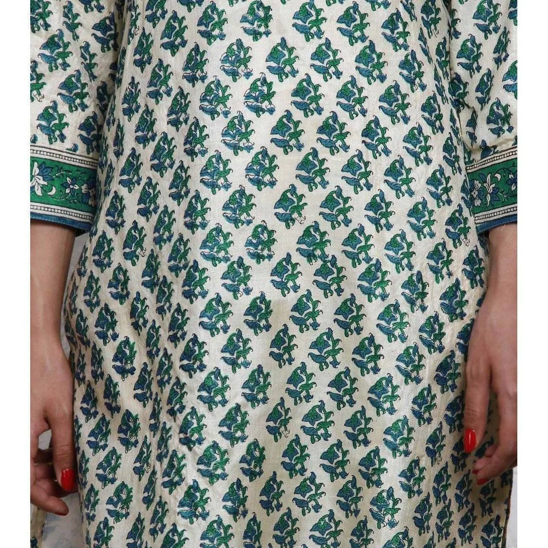 Blue Printed Tussar Silk Kurta