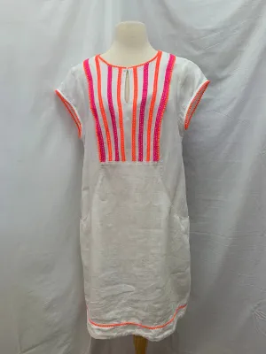 BODEN white neon pink Linen Shift Dress - US 10