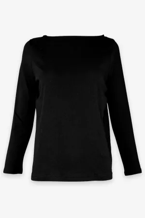 Bracelet Sleeve Boat Neck Top in Black