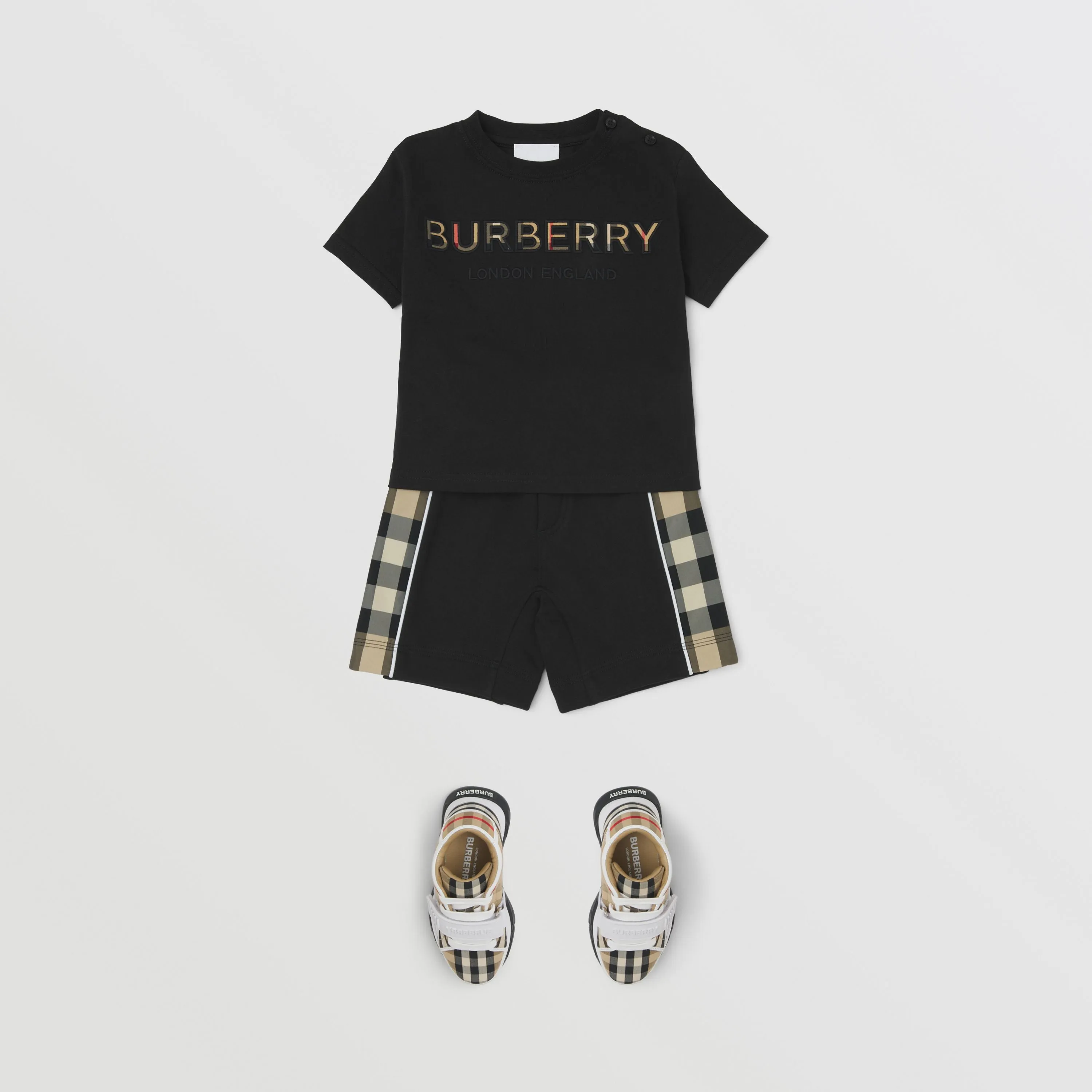 Burberry Baby Check Panel Cotton Shorts