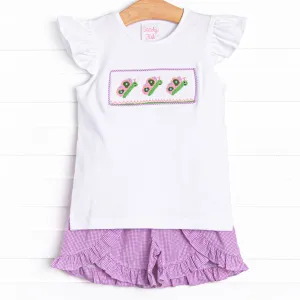 Butterfly Blossom Smocked Short Set, Purple