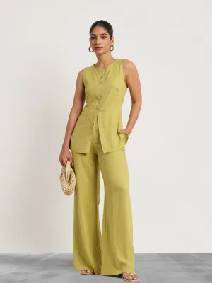 Button Down Round Neck Back Tie Up Top