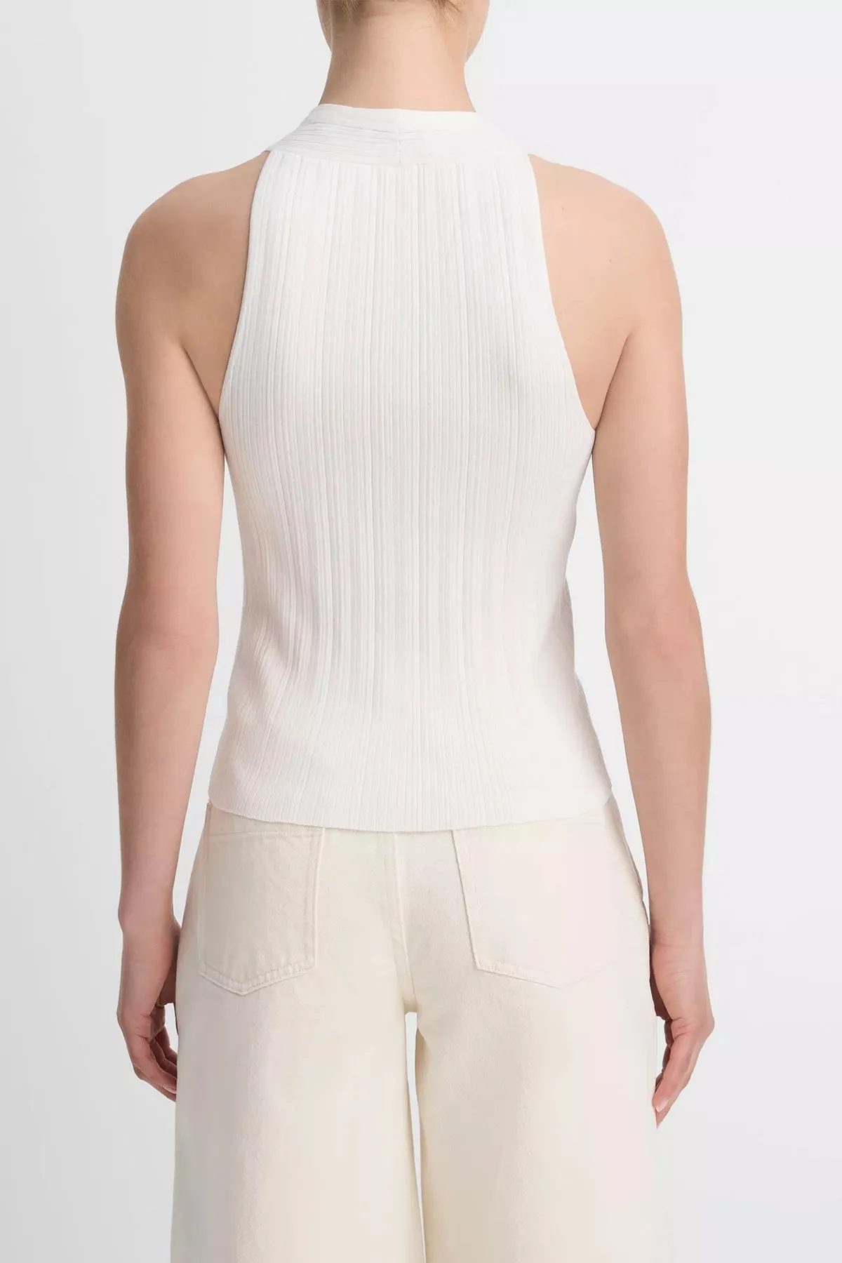 Button V-Neck Tank Top in Off-White