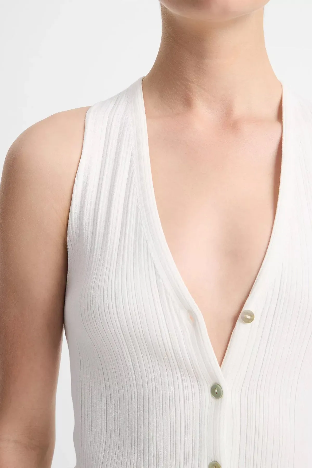Button V-Neck Tank Top in Off-White
