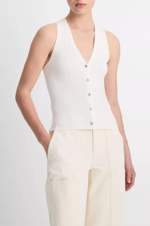 Button V-Neck Tank Top in Off-White