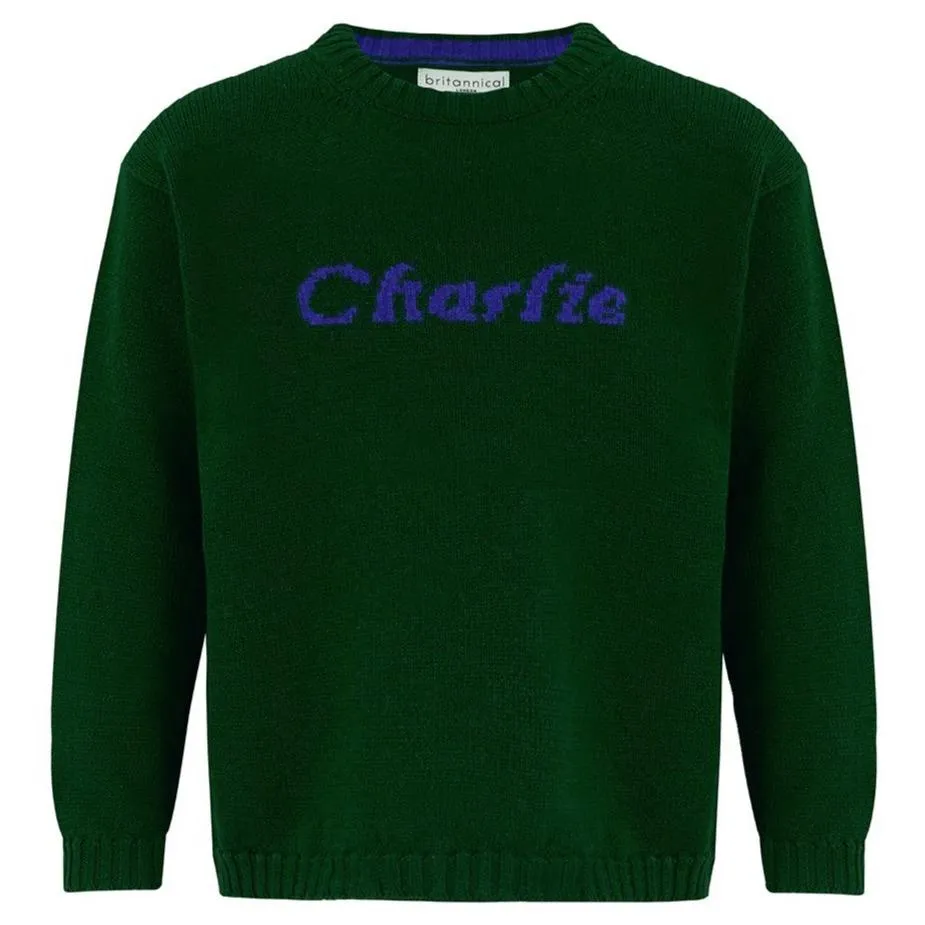 Camden Personalised Cashmere Sweater for Children - Forest Green