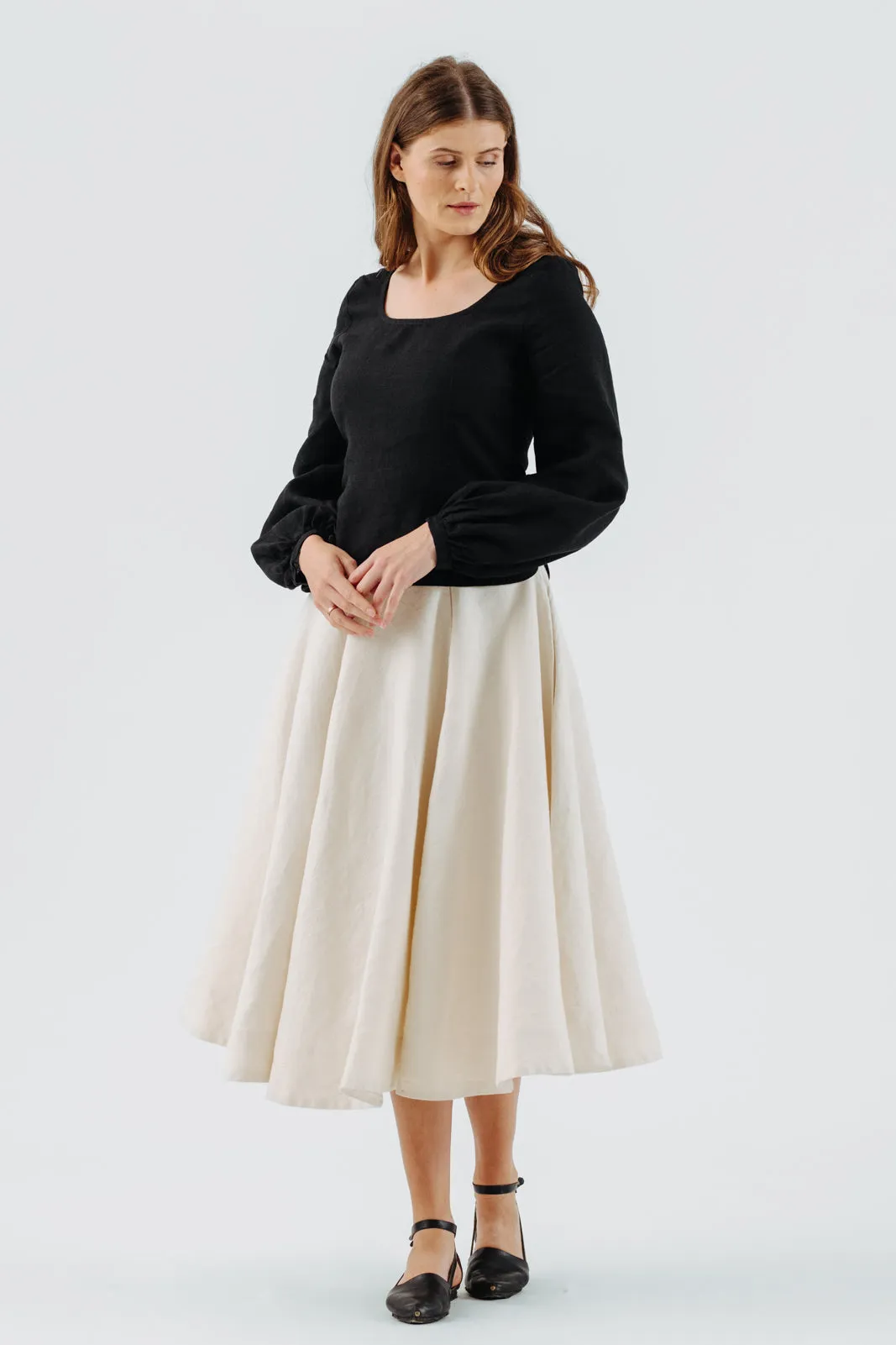 Carmen Top, Long Sleeve, Black Pansy