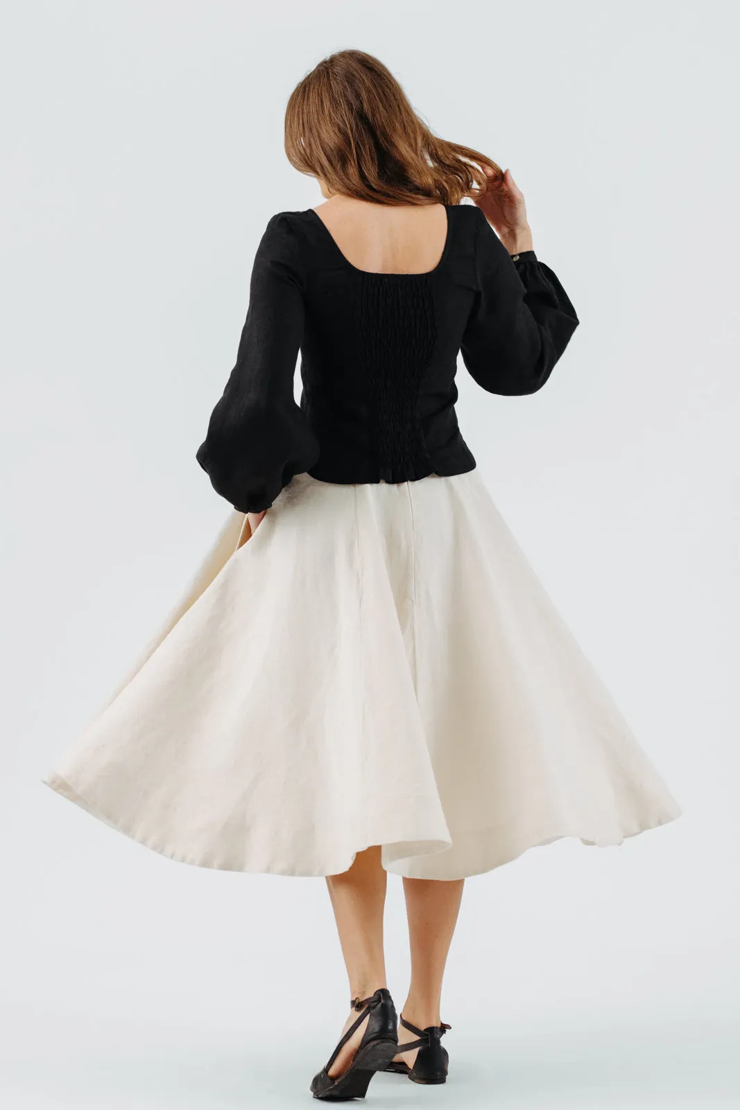 Carmen Top, Long Sleeve, Black Pansy