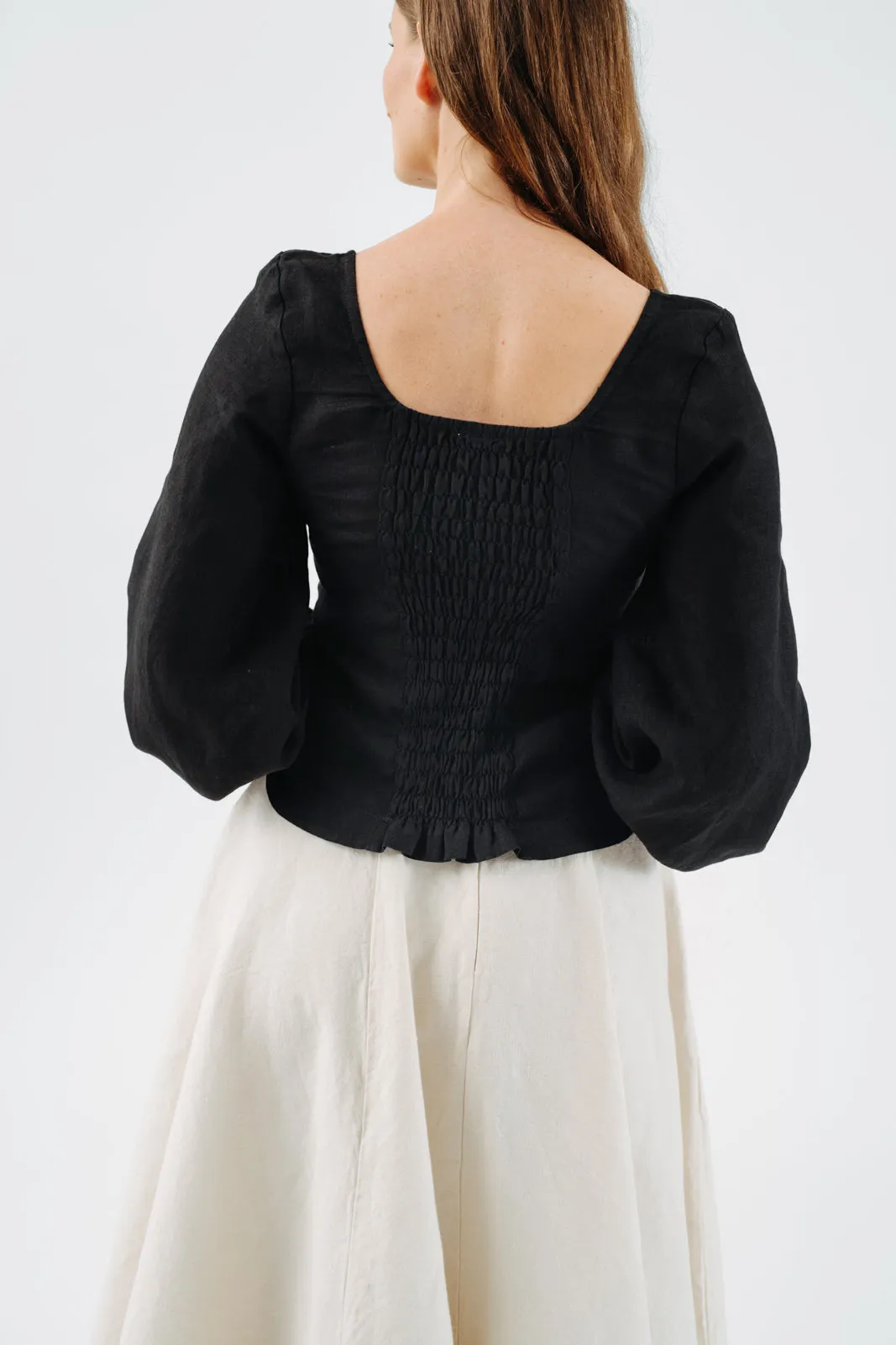 Carmen Top, Long Sleeve, Black Pansy