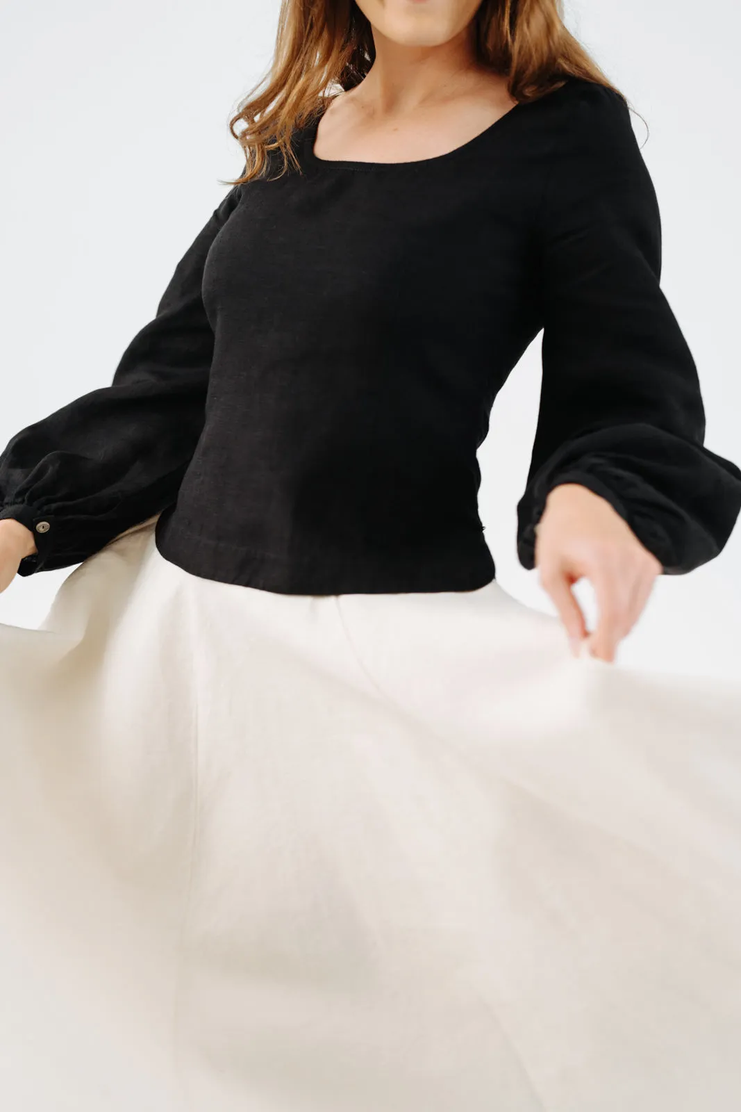 Carmen Top, Long Sleeve, Black Pansy