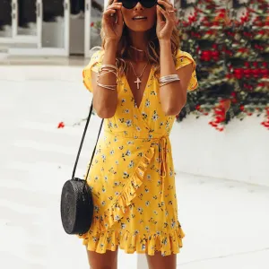 Casual Floral Print Vacation Mini Dress