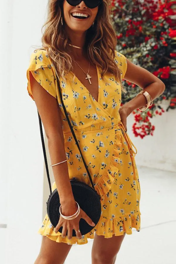 Casual Floral Print Vacation Mini Dress