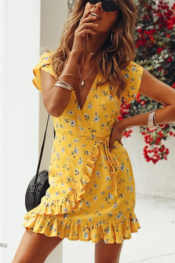 Casual Floral Print Vacation Mini Dress