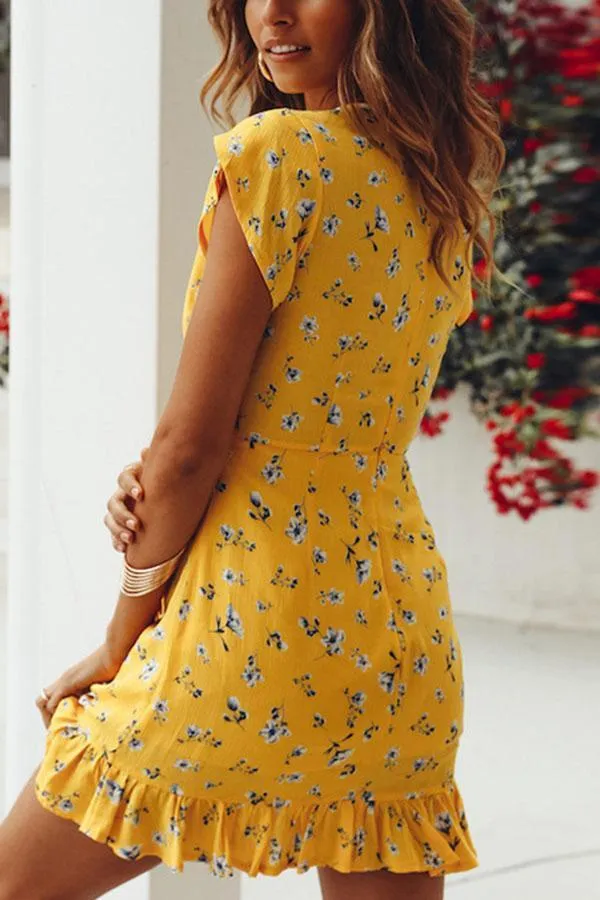 Casual Floral Print Vacation Mini Dress
