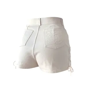 Chanel White Denim Tie Shorts