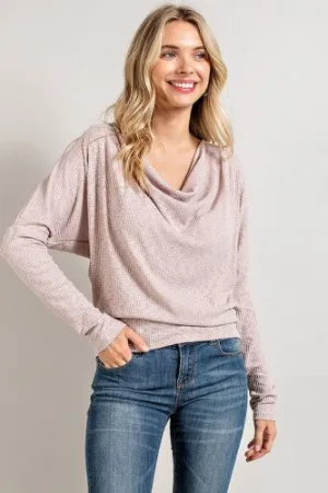 Cherry Brown Ribbed Open Cowl Neck L/S Dolman