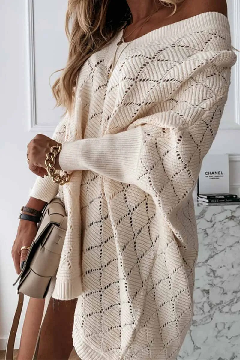 Chicindress V-Neck Solid Color Hollow Bat Sleeve Sweater
