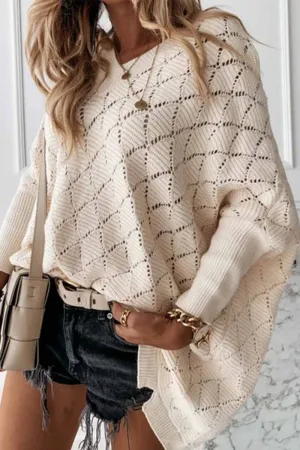 Chicindress V-Neck Solid Color Hollow Bat Sleeve Sweater