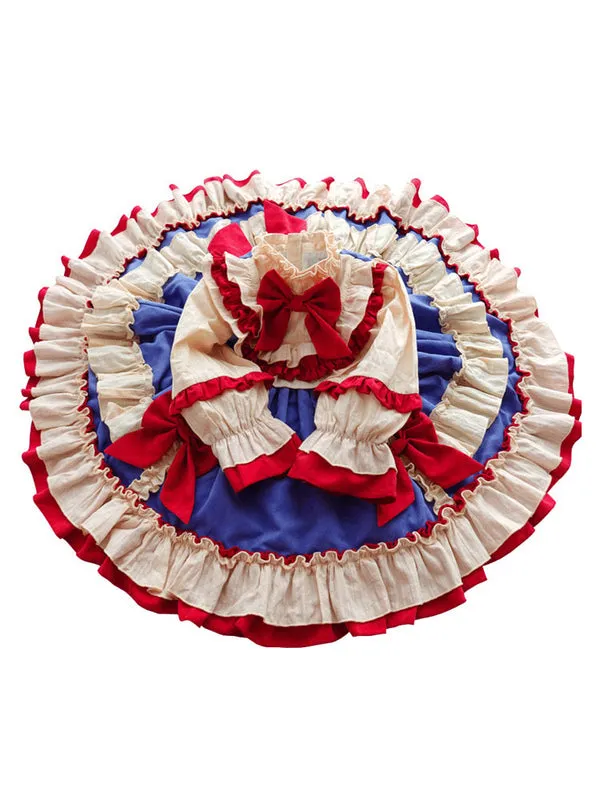 Children's Sweet Lolita Dress Headwear White Ruffles Polyester Long Sleeve Red Bow Kids One Piece Dress