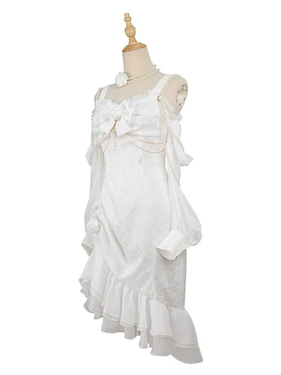 Chinese Style Lolita Dress Bows Long Sleeves Polyester Chinese Style Jacquard Black Chinese Style Lolita