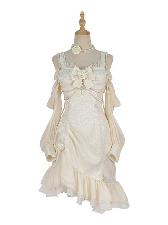 Chinese Style Lolita Dress Bows Long Sleeves Polyester Chinese Style Jacquard Black Chinese Style Lolita