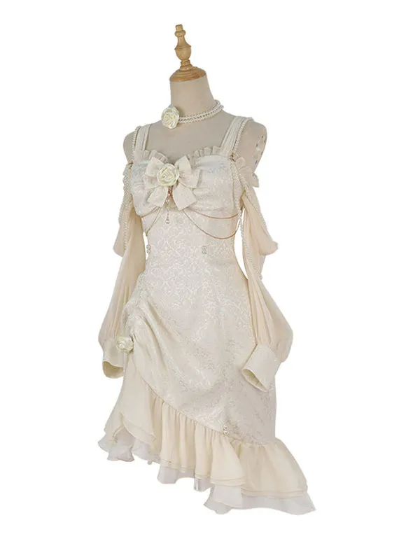 Chinese Style Lolita Dress Bows Long Sleeves Polyester Chinese Style Jacquard Black Chinese Style Lolita