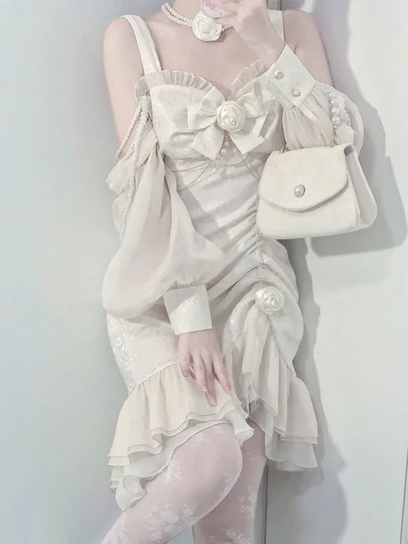 Chinese Style Lolita Dress Bows Long Sleeves Polyester Chinese Style Jacquard Black Chinese Style Lolita