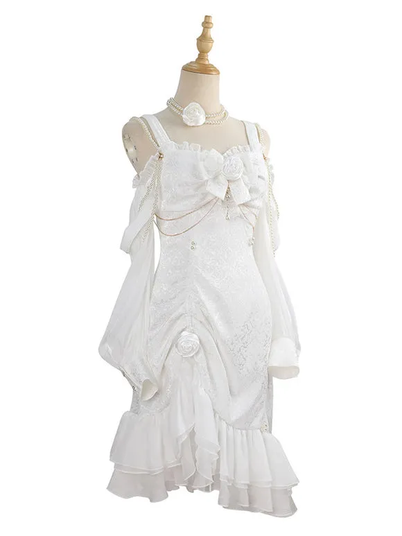 Chinese Style Lolita Dress Bows Long Sleeves Polyester Chinese Style Jacquard Black Chinese Style Lolita
