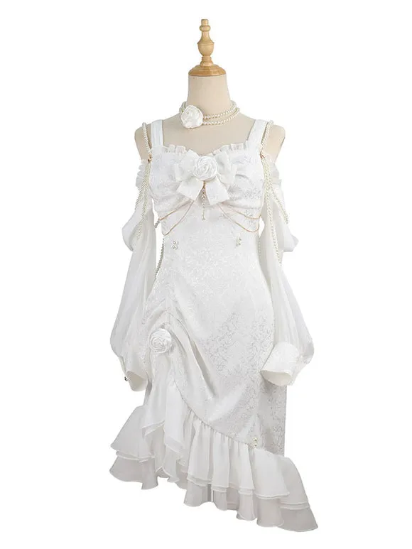 Chinese Style Lolita Dress Bows Long Sleeves Polyester Chinese Style Jacquard Black Chinese Style Lolita