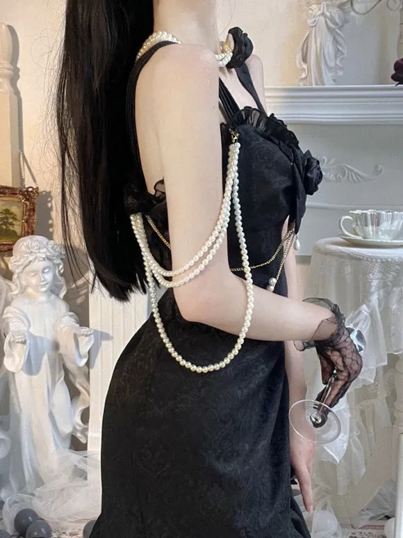 Chinese Style Lolita Dress Bows Long Sleeves Polyester Chinese Style Jacquard Black Chinese Style Lolita