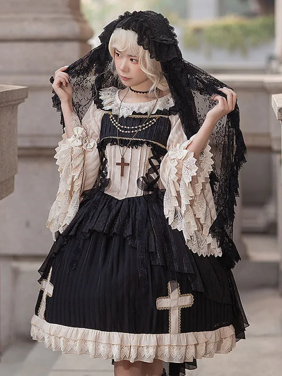 Classical Lolita Dress Chiffon Sleeveless Lolita Dresses Apricot