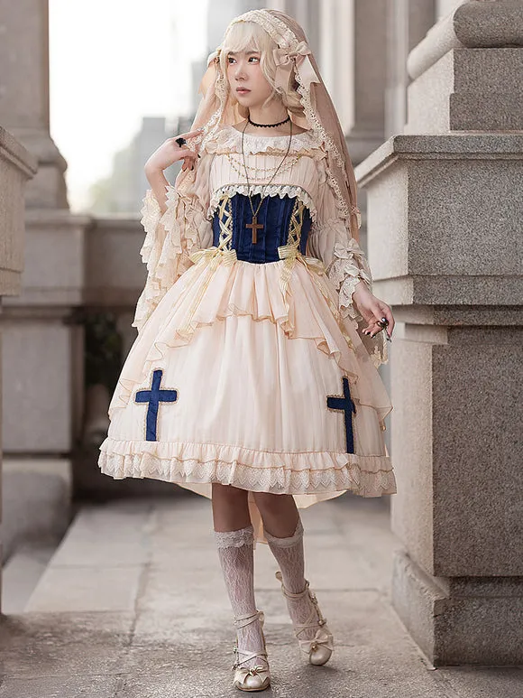 Classical Lolita Dress Chiffon Sleeveless Lolita Dresses Apricot