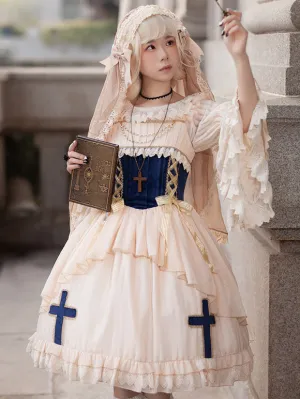 Classical Lolita Dress Chiffon Sleeveless Lolita Dresses Apricot