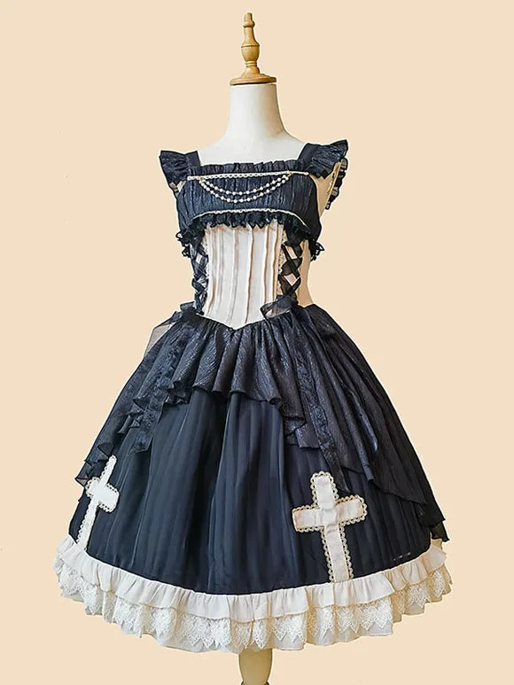 Classical Lolita Dress Chiffon Sleeveless Lolita Dresses Apricot