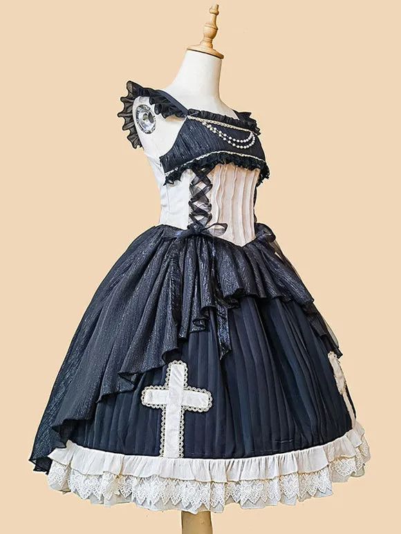 Classical Lolita Dress Chiffon Sleeveless Lolita Dresses Apricot