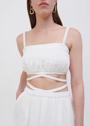 Clay Washed Linen Ruched Crop Top (White)