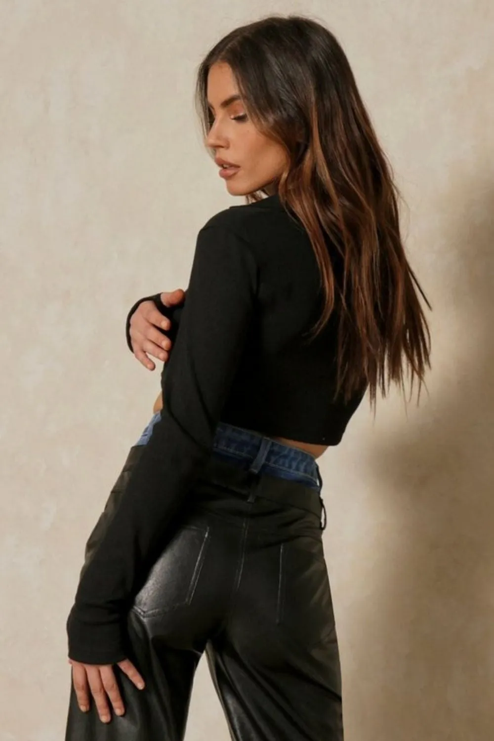 Collar Neck Full Sleeves Black Top