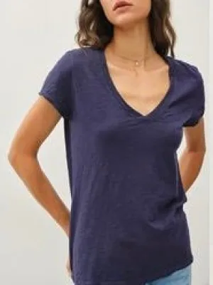 Cotton V-neck Tee - Navy