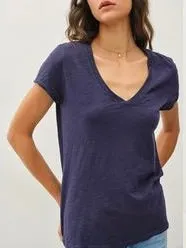 Cotton V-neck Tee - Navy
