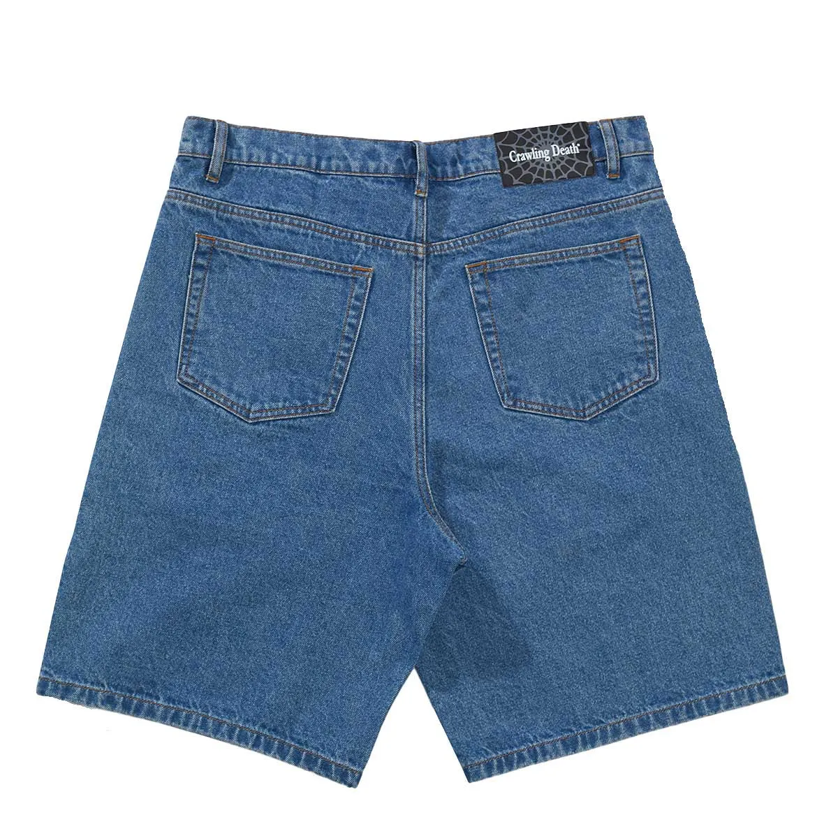 Crawling Death - Web Denim Shorts Mid Blue