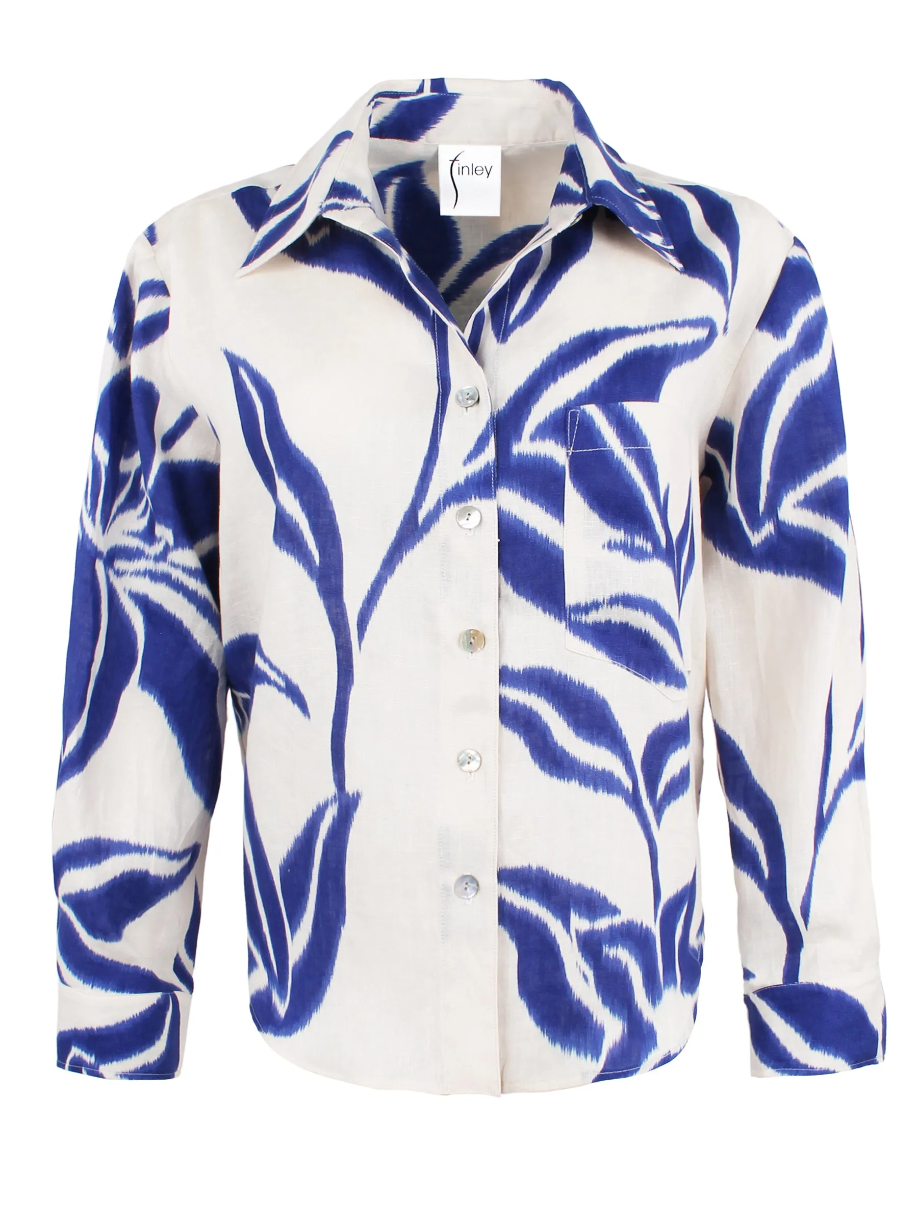 Crop Andie Linen Blouse Natural/Royal Batik