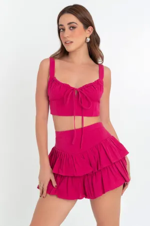 Crop top de tirantes escote plisado con jareta