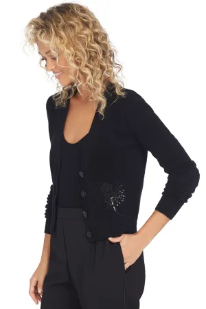 Cropped Cashmere Sequin Cardigan (Black)