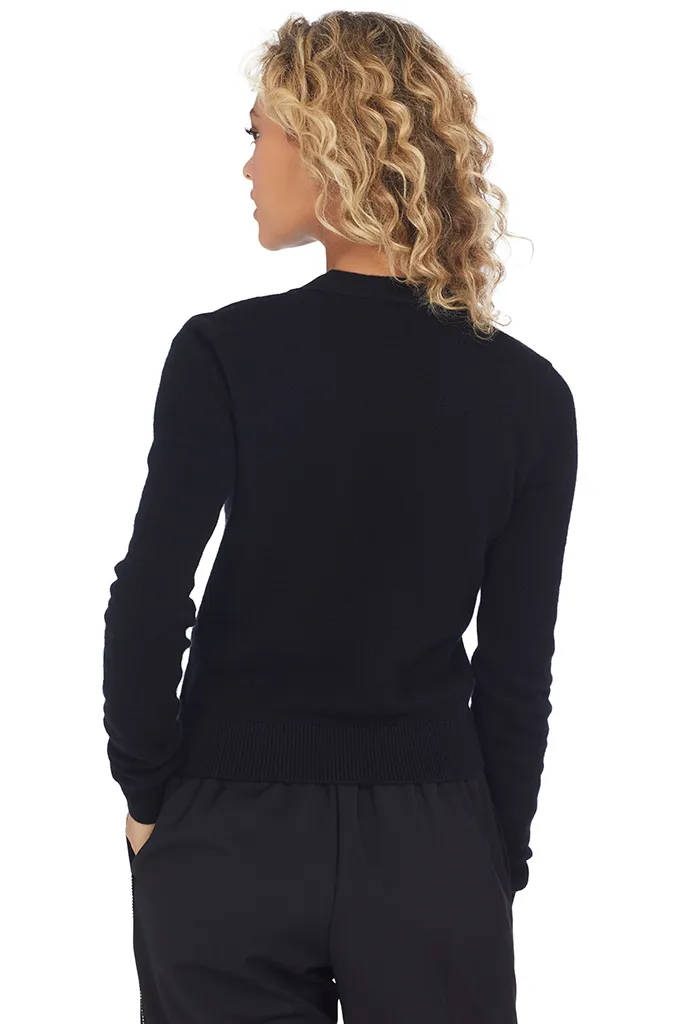 Cropped Cashmere Sequin Cardigan (Black)