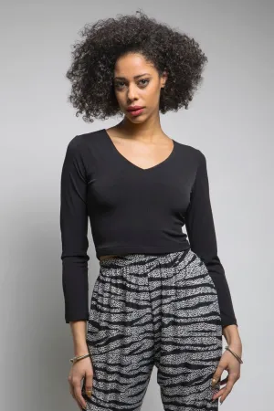 Cropped V Neck Tee (Black)