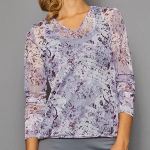 DENISE CRONWALL - SPF 40  Rhapsody V-neck Pullover - WHITE /PRINT
