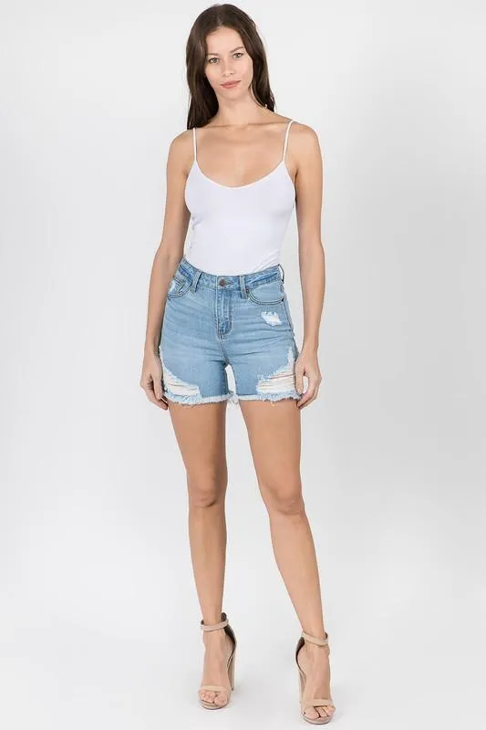 DISTRESSED DENIM SHORTS